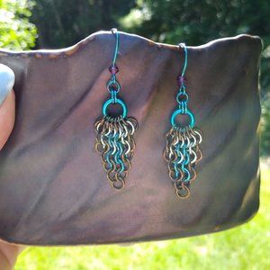 NWOT Earrings!  Topaz, Blue, Teal, Enameled Copper, & Niobium Rings, 2.5"